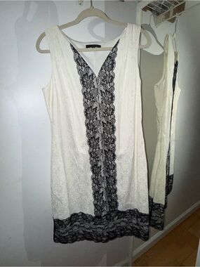 Signature by Sangria Cream Midi Dress with Black Lace Inset